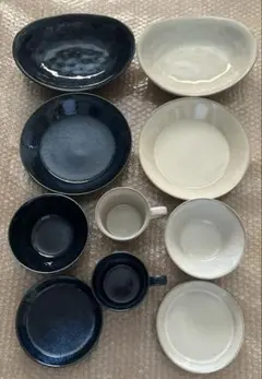 ナチュラルカラー 食器セット 二人暮らし 10点セット グレー / ネイビーのサムネイル