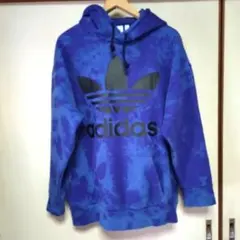 adidas タイダイ トレフォイル ビッグシルエット パーカー 青 Mサイズ
