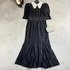 Leja レジャ 総レースロングワンピース ドレス M 白襟 結婚式 お呼ばれ