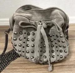 ★ZARA ザラ★レザー スタッズ付 グレージュ ショルダーバッグ
