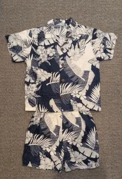 パームウェーブ　ハワイ　甚平 ボタニカル柄　ネイビー　ジンベイ