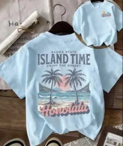 【即日発送】新品未使用ハワイ風 バックプリントTシャツ XL 水色 SHINE夏のサムネイル