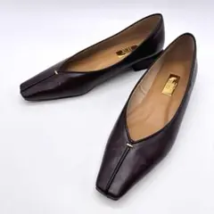【美品】ルタロングリース スクエアトゥ パンプスVカット ブラウン 24