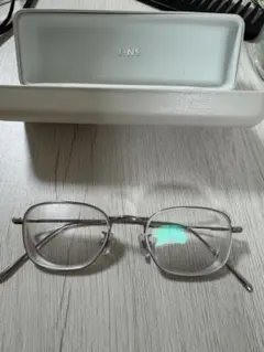 JINS シルバー 四角形メガネ ケース付き