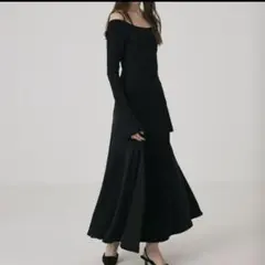 polaura オフショルダーサテンスイッチロングワンピース