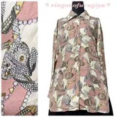 【SALE】レトロ●シルク100%●ブラウス●ジュエリー柄●くすみピンク