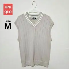 美品 ユニクロ ウォッシャブルオーバーサイズVネックベスト ベージュ M