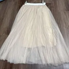 ベージュ チュール フレアスカート 約80cm丈