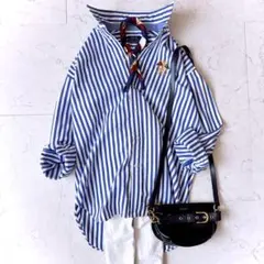 ポロ ラルフローレン ボーイフレンドフィット 刺繍 長袖ブルーストライプ シャツ