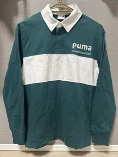 Puma 長袖ポロシャツ・ラガーシャツ ダークグリーン/ホワイトMサイズ