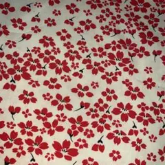 正絹　約36×154 クリーム色に赤の小花　花尽くし　薄黄色　小紋　長め