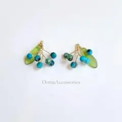 No.308 天然石とcrystal*greenチャーム∴ピアス／イヤリング - メルカリ