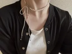 パールリボンチョーカー 星型チャーム付き