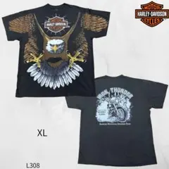 ヴィンテージ　ハーレーダビッドソン　イーグル 　Tシャツ 袖シングル　XL 黒のサムネイル