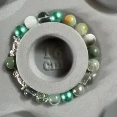 ハンドメイドブレスレット 16cm 緑青ビーズ
