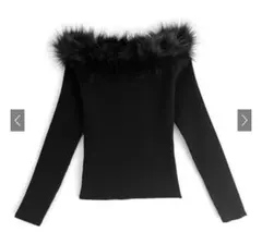 三上悠亜　ファーオフショルダーニットトップス [an1271] ブラック