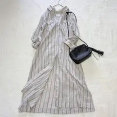 SLOBE IENA　リネンストライプ シャツワンピース ロング丈