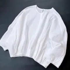 2024SS　グリーンレーベル　コットン　サッカー素材　クロップド　立体ブラウス