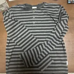 ボーダー柄 ヘンリーネック 長袖カットソー