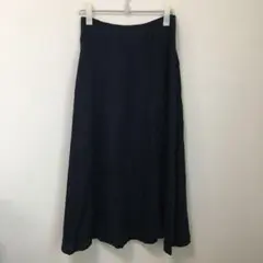 無印良品　MUJI フレンチリネン　フレアスカート　ダークネイビー　L 紺色