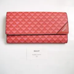 訳　BALLY　バリー　ハート　総柄　PVC レザー　2つ折り長財布　赤　ピンクのサムネイル