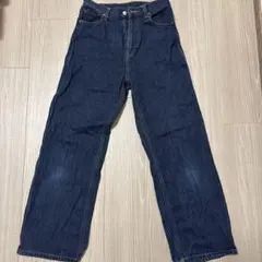 無印　ダークブルーワイドレッグデニム W25xL29