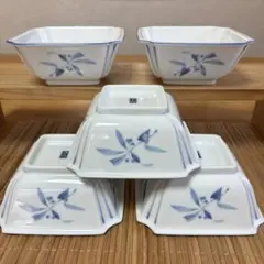 ノリタケ 乃りたけ　和食器　染付　角小鉢 ５枚セット　白磁　盛鉢　煮物鉢のサムネイル