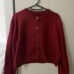 ショート丈ニットカーディガン レッド