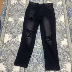 ダメージ加工ダークブルースリムフィットデニム