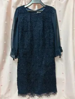 rirandture ネイビー　フラワーレース　ワンピース　シフォン