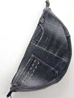 デニムリメイク お洒落Vintage♪ ラウンドショルダーバッグ ブラック