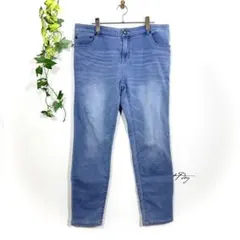 美脚 デニム パンツ ジーンズ 3L ストレッチ 大きいサイズ 青 髭加工