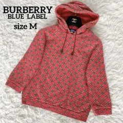 美品✨【バーバリーブルーレーベル】パーカー ノバチェックピンクレッド ホース刺繍