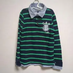 GAP キッズ　ボーイズ　男児　ネイビーグリーン ストライプ ポロシャツ