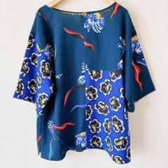 graniph カットソー 半袖 ブルー 魚 サンゴ 刺繍 肩落ち コットン 