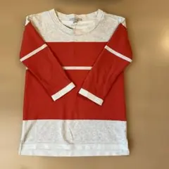 GAP,赤とグレーのストライプ七分袖カットソーXS