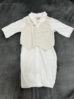 プティマイン　タキシード風セレモニー ホワイト ベスト付き　お宮参り　百日祝い