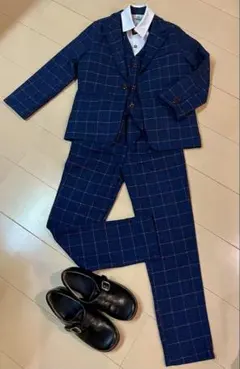 ネイビー チェック柄 スーツ セット 140センチ