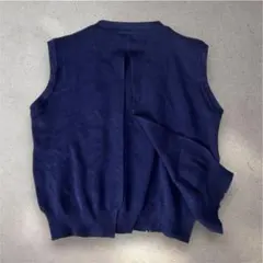 ニットベスト バックスリット バックオープン クルーネック 丸襟 ネイビー