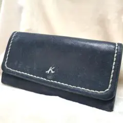 キタムラ　レザー フラップ式長財布 ネイビー　ステッチのサムネイル