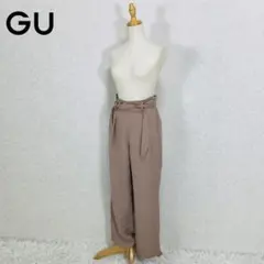 GU ウエストリボン テーパードパンツ ブラウン M