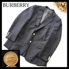 【美品】BURBERRY　バーバリー　金ボタン紺ブレ　ナイトロゴ刻印　モヘヤ混