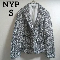 美品✨NYP テーラードジャケット 白黒 幾何学模様 柄物 スーツ 肩パット付き