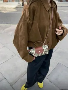 ブラウン　カーキ　オーバーサイズ　スウェード調ボンバージャケット　Mサイズ