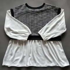 重ね着風♡切り返し♡ホワイト♡ツイード♡L