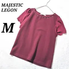 マジェスティックレゴン スカラップ フリル袖 ビジュー付きトップス