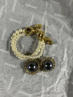 セール！　LION DE PARISのパールイヤリングとパールブローチのさセット