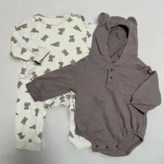 クマ　ロンパース　長袖　ブラウン　80