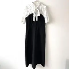 ボウタイリボン（2way）ドット柄ロングワンピース
