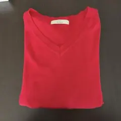 ikka レッド Vネック 春ニット　M